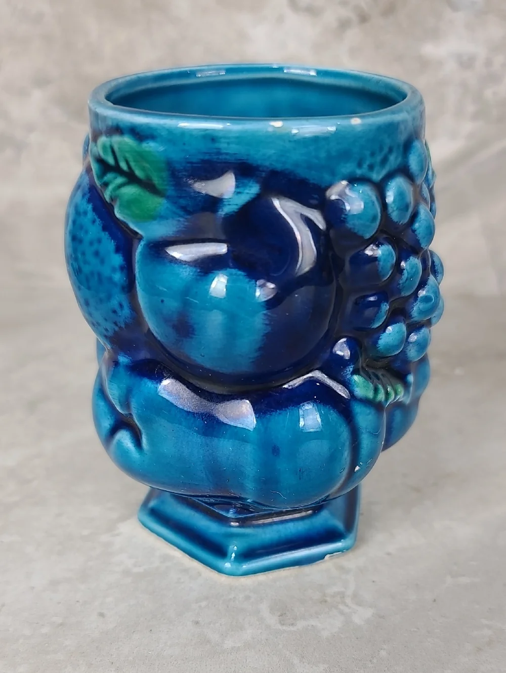 Vtg Inarco Mood Indigo Blue Glazed Fruit Mug Inarco Japan Blue Ceramic Cup Vase - Picture 4 of 14